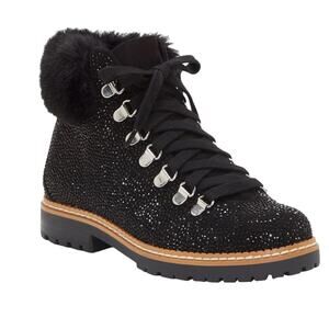 INC Women's Pravale Lace Up Lug Sole Bling Hiker Boots Black Size 5